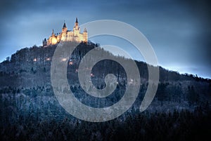 Iluminated Castle Hohenzollern in the wintertime