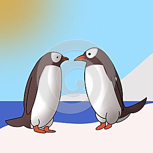 Illustration of penguins on melting glaciers photo