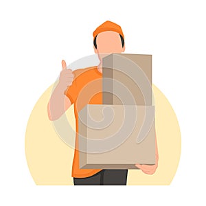 Ilustrasi vektor pria pengiriman. Pria pengiriman gaya kartun. Jasa pengiriman. Karakter kartun datar terisolasi dengan latar photo