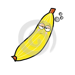 Ilustration cartoon a cute banana that have a boring face