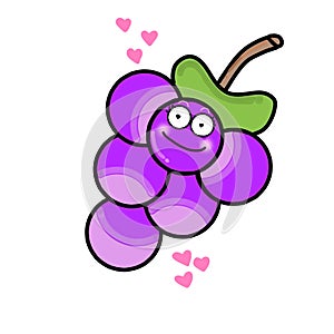 Ilustration of cute cartoon grapes that have a fall in love face