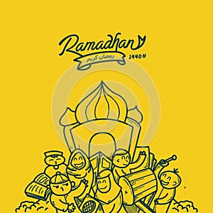 Ilustration Doodle lettering ramadhan kareem, marhaban ya ramadhan photo