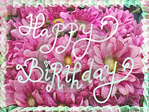 Ilustration of pink floral birthday card