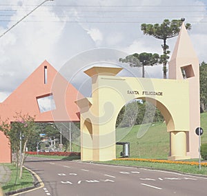 Ilustration, Portal of the traditional Santa Felicidade neighborhood. Curitiba, Brazil. April, 25 -2021 photo