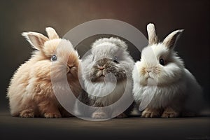 Ilustration of three small rabbits,Easter concept, created with Generative AI technology.