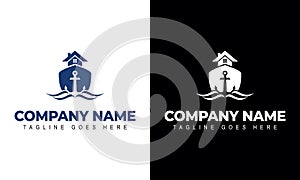 Ilustration vector graphic of The logo symbol and anchor, ship and house icons are on two white and black backgrounds