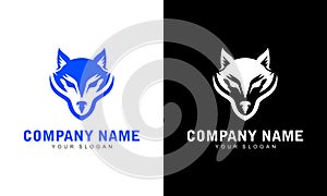 Ilustration vector graphic of Wolf logo in black and white background. Vector design