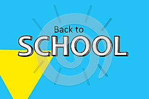 happy and positive illustration of text back to school on blue background and yellow triangle photo