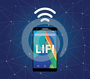 Iluustration symbol for Li-Fi or Light Fidelity using screen on mobile phone and symbol of signal photo