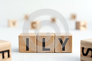 ILY - abbreviation from wooden blocks with letters