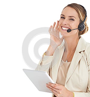 Im here to help. An attractive customer support representative taking a call.
