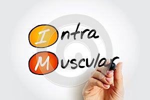 IM Intramuscular - injection of a substance into a muscle, acronym text concept background