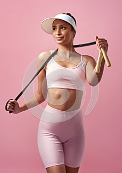 Im just getting warmed up. Cropped shot of an attractive and sporty young woman posing with a skipping rope in studio