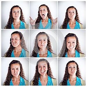 Im a person of many moods. Composite shot of a woman making various facial expressions.