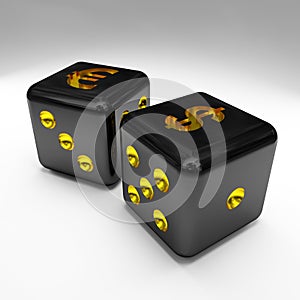 image 3d of dice with dollar and euro