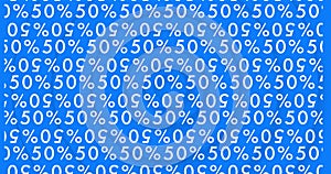 Image of 50 percent text on blue background