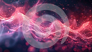 The image is an abstract background of pink and purple particles of light