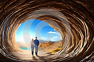 image of the abstract man\'s life journey walking through tunnel.