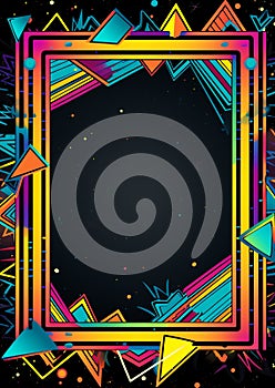 Abstract neon graffiti frame 80s retro nostalgic