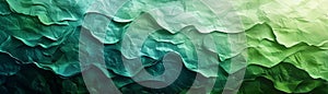 The image is an abstract painting with a greenish blue gradient. The surface is textured and looks like crumpled paper photo