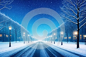 abstract winter background in the streets made with Generative AI photo