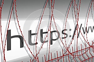 Image of the address bar of the website is blocking the fence with barbed wire - blocked Internet concept