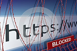 Image of the address bar of the website is blocking the fence with barbed wire - censoring Internet concept