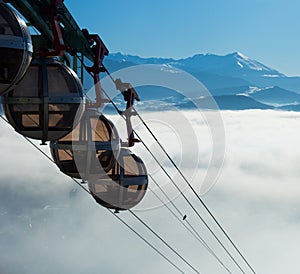 Aerial city view of Grenoble with cable car, France