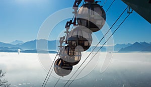 Aerial city view of Grenoble with cable car, France