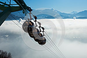 Aerial city view of Grenoble with cable car, France