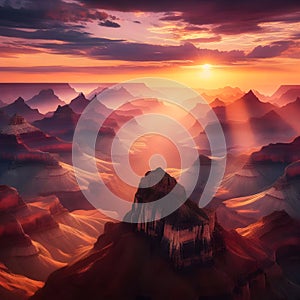 image of aerial view of mountainous grand canyon rocky landscape at twilight sky.