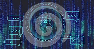 Image of ai chat dialogue and scanner with ai brain network over processing data