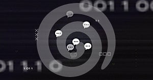 Image of ai chat icons and data processing over black background