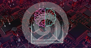 Image of ai data processing and icons over computer circuit board background