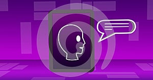 Image of ai data processing and icons over computer screen