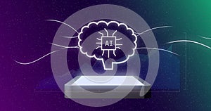 Image of ai data processing and icons over computer screen