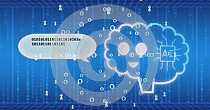 Image of ai data processing over binary coding on blue background