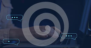 Image of ai data processing over caucasian man typing on computer