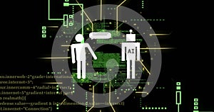 Image of ai data processing over chat bot and computer circuit board