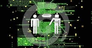 Image of ai data processing over chat bot and computer circuit board