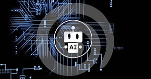 Image of ai data processing over chat bot and computer circuit board