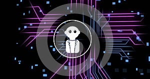 Image of ai data processing over chat bot and computer circuit board