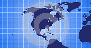 Image of ai data processing over grid and world map background