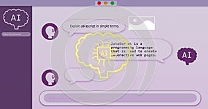 Image of ai data processing over purple computer screen background