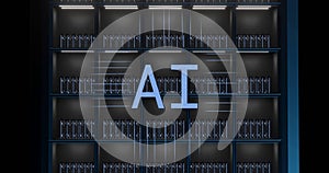 Image of ai digital data processing and text over computer servers