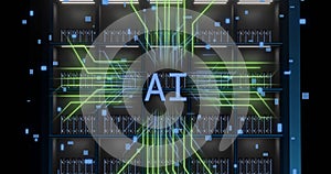 Image of ai digital data processing and text over computer servers
