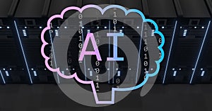 Image of ai text and binary coding data processing over computer servers