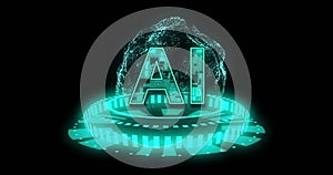 Image of ai text, binary coding data processing over globe