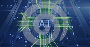 Image of ai text with data processing over computer servers