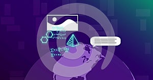 Image of ai text and icon, data processing over globe